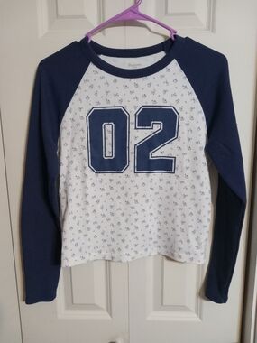 No Boundaries Navy and White '02' Long Sleeve Raglan Tee